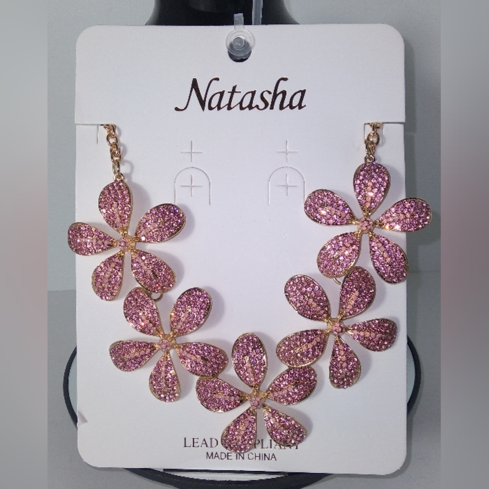 Natasha Pink Bling Floral Necklace